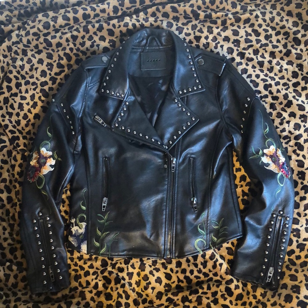 Blank NYC embroidered faux leather jacket